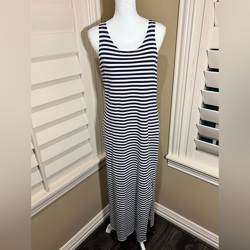 Sail to Sable Navy and White Striped Maxi Dress